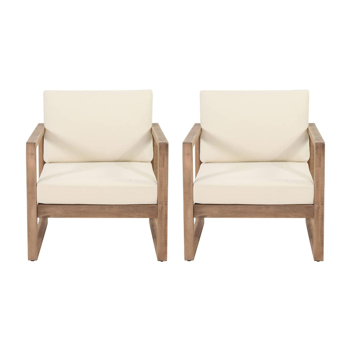 Outdoor Acacia Wood Patio Club Chair, Wood Patio Furniture, Waterproof Thick Cushion Deep Seating For Porch - Brown Wash / Beige