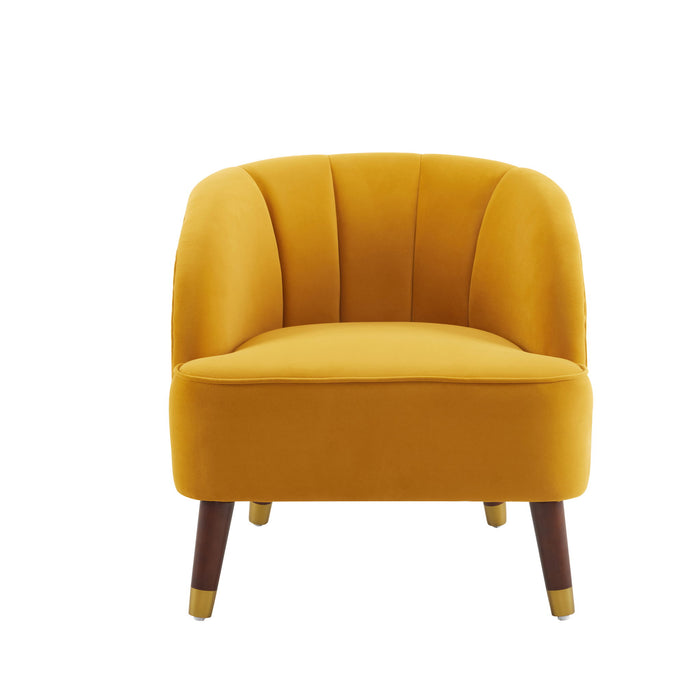 Elegant Upholstered Barrel Accent Chair With Wooden Legs