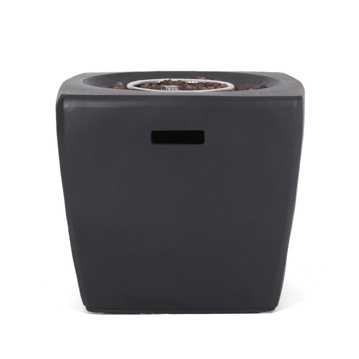 Outdoor Lightweight Concrete Square Fire Pit 40, 000 Btu With Built In Tank Storage - Dark Gray