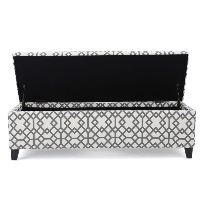 Quotient - Upholstered Storage Ottoman With Tapered Block Feet - Gray / White