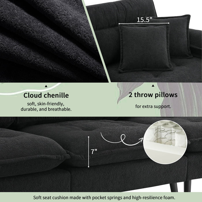 L Shaped Convertible Sectional Sofa 4 Seat Tufted Couch Set With Two Tone Adjust Legs Cloud Movable Ottoman