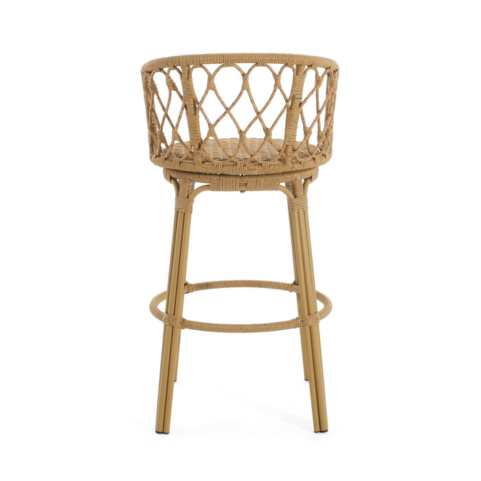 Bohemia - Outdoor Brown Wicker Bar Stool (Set of 2) With Metal Frame And Faux Rattan - Light Brown