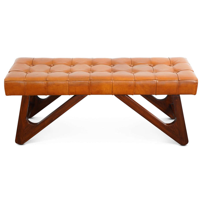 Mia - Bench With Buttons - Brown / Rustic