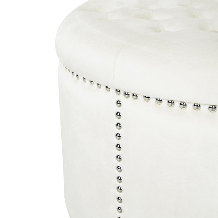 Elegant Round Ottoman Footstool With Studded Rim