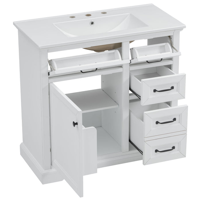 36" Bathroom Vanity With Sink, 2 Tip-Out Drawers, Soft Close Hinges