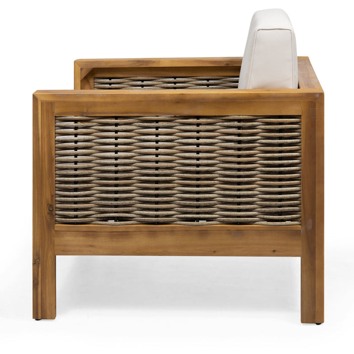 Outdoor Acacia Wood Club Chair With Wicker Accents
