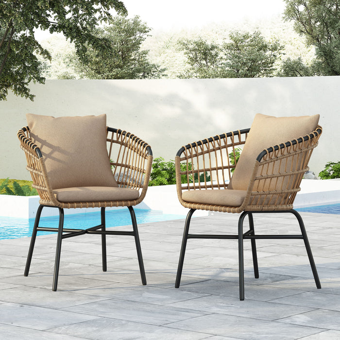 Contemporary Outdoor Patio Chairs With Cushions (Set of 2) - Beige / Black
