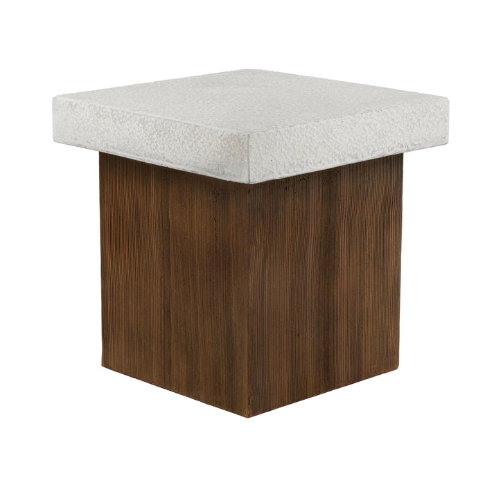 Mgo Square Side Table With Faux Stone Top And Wood Frame - Antique White / Natural Wood