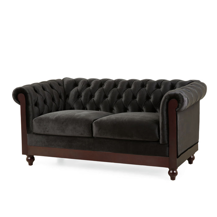Chesterfield Velvet Loveseat Sofa, 2 Person Rolled Arm Upholstered Couch