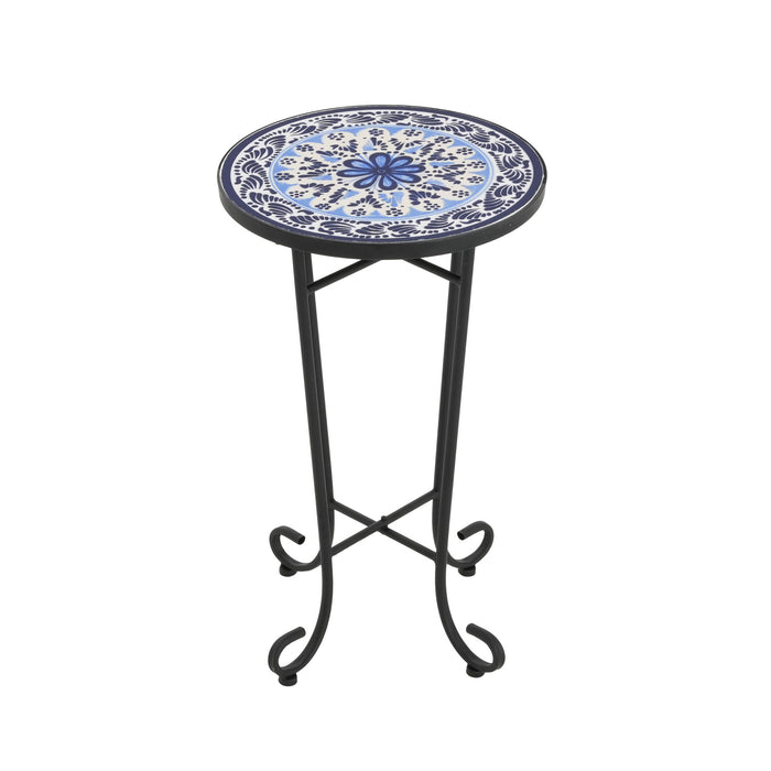 French Country Patio Side Table With Vibrant Tile Top
