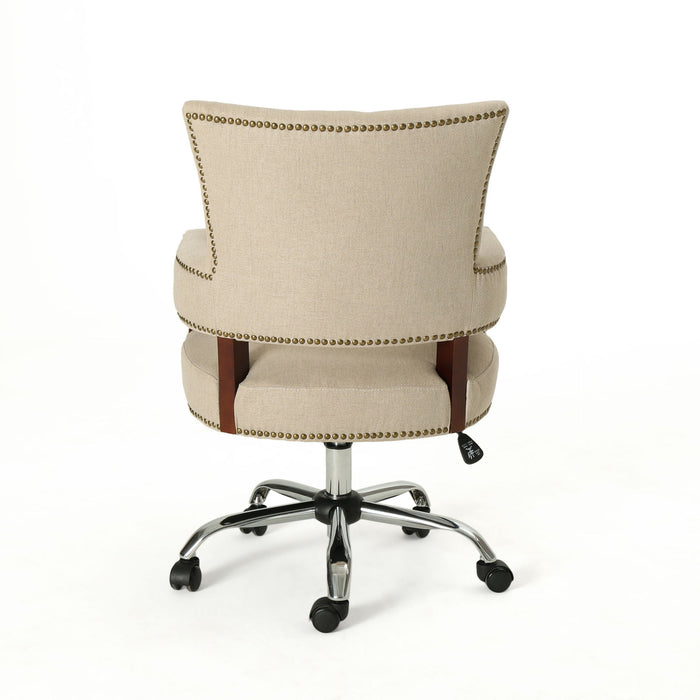Zealous - Upholstered Office Chair With Curved Arms And Nailhead Accents - Wheat