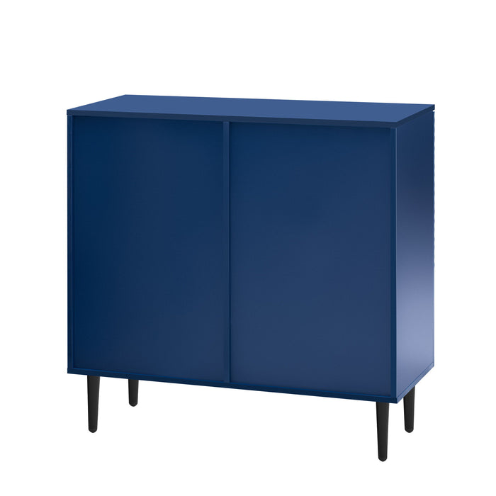 Side Cabinet With Adjustable Shelves And Geometric Door Panels - Navy Blue