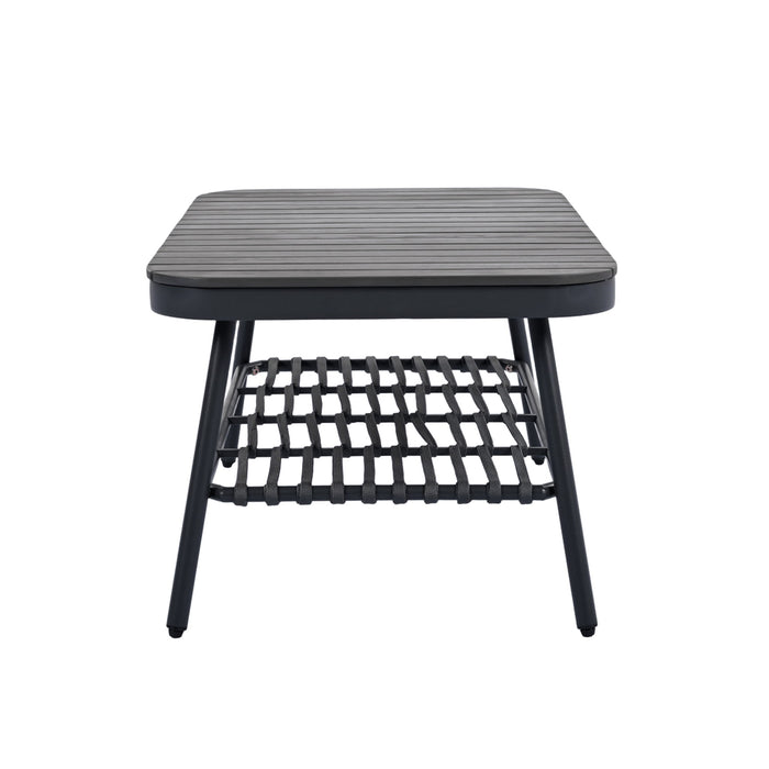 4 Piece Outdoor Patio Furniture Set, Metal Chairs With Woven Rope U Shaped Backrest