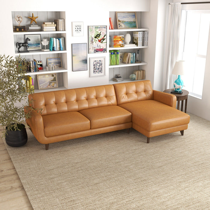 Allison - Mid-Century Modern Leather Sectional Sofa Chaise