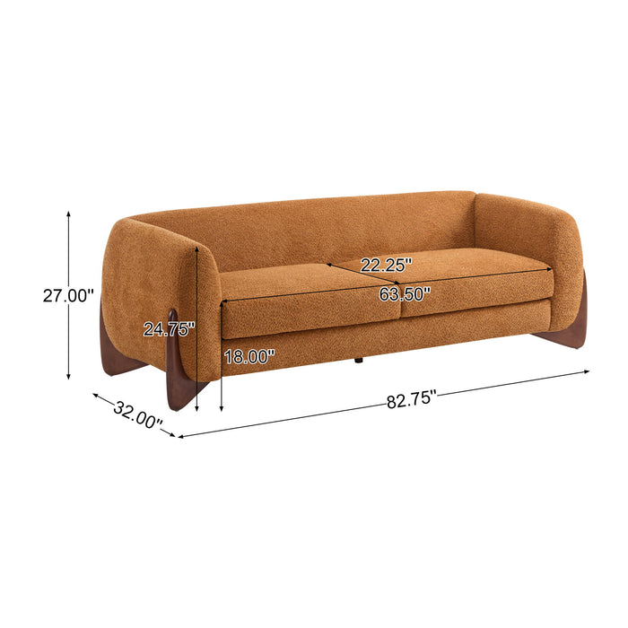 Contemporary Boucle Sherpa Sofa With Birch Wood Legs
