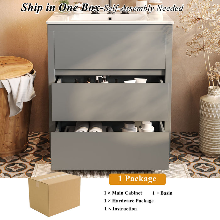 Freestanding Bathroom Vanity With Ceramic Sink, 2 Full Extension Drawers