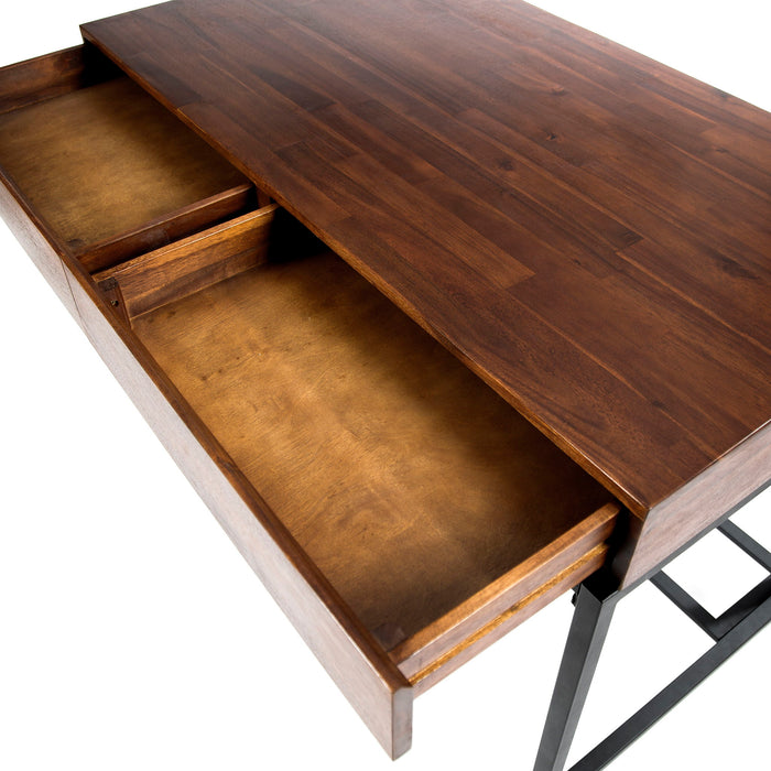 Industrial Style Storage Desk With Acacia Wood Top And Metal Legs - Oak