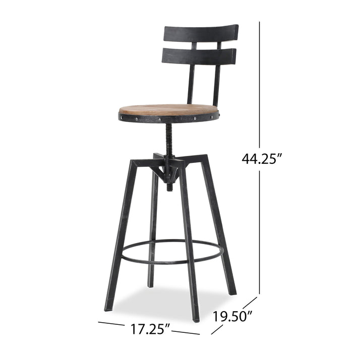Industrial Modern Swivel Barstool With Adjustable Height - Black / Natural