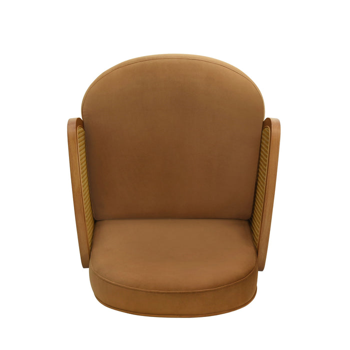 Accent Chair With Rattan Armrests And Wooden Legs Velvet For Living Room