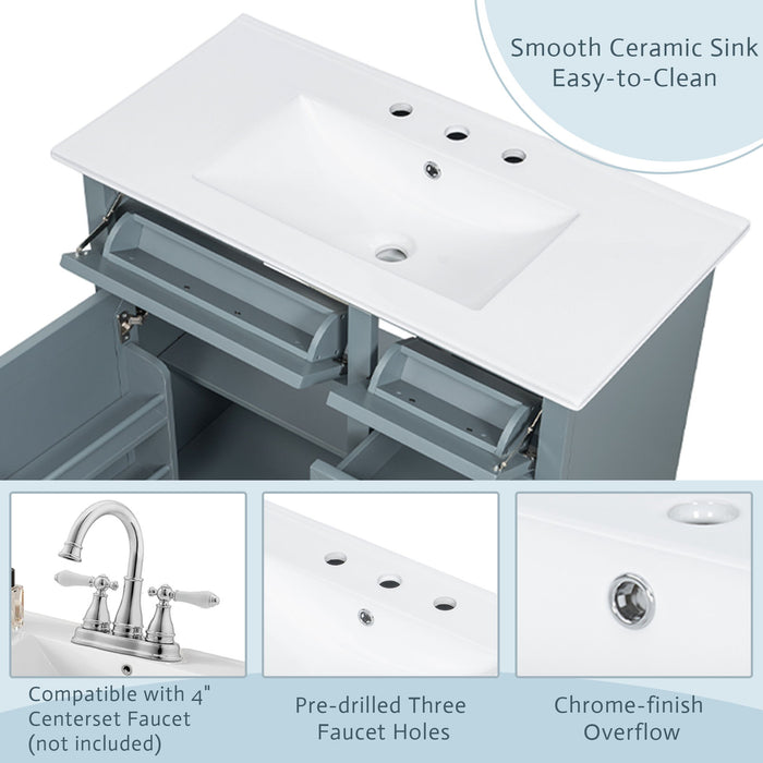 36" Bathroom Vanity With Sink, 2 Tip-Out Drawers, Soft Close Hinges