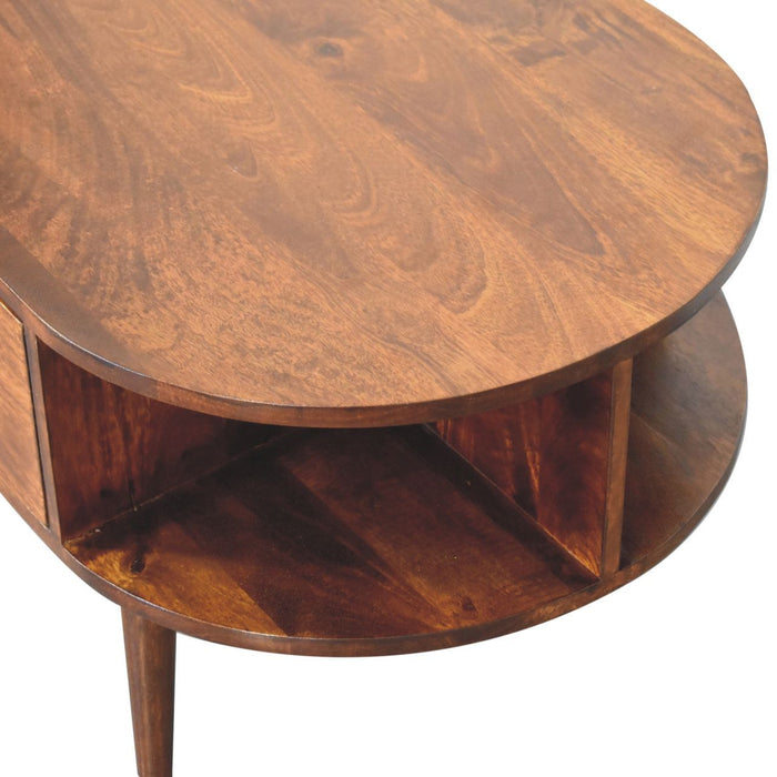 Oval Coffee Table With 1 Drawer - Chestnut