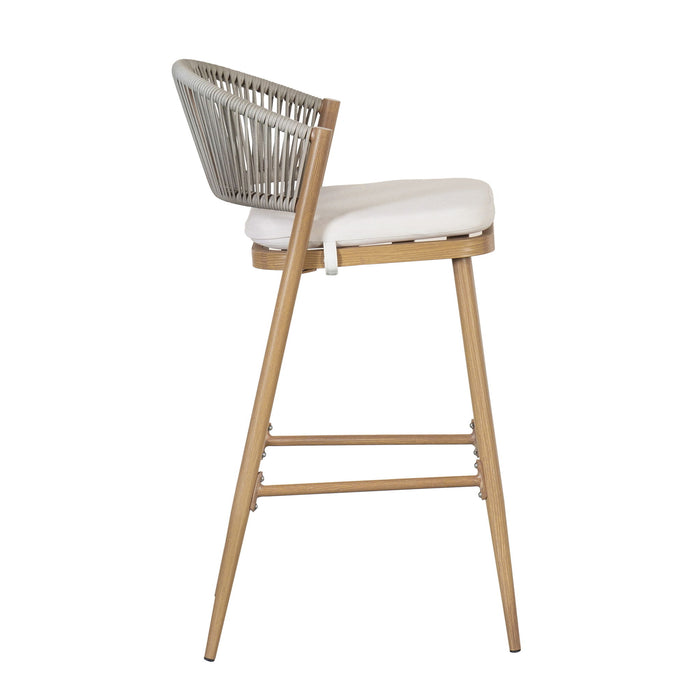 Outdoor Bar Height Metal Frame Counter Stools With Scallop Shaped Backrest & Water Resistant Cushions