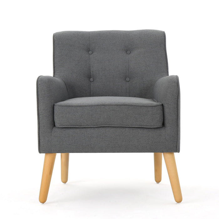 Modern Arm Chair With Tufted Back And Wooden Legs