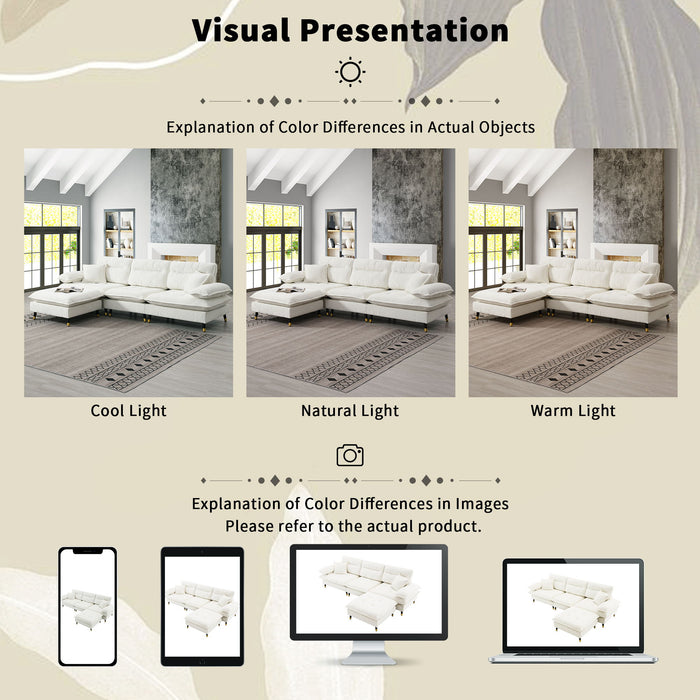 L Shaped Convertible Sectional Sofa 4 Seat Tufted Couch Set With Two Tone Adjust Legs Cloud Movable Ottoman