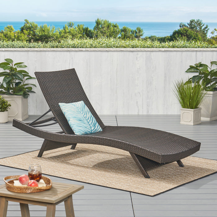Mysticism Outdoor Chaise Lounge With Adjustable Backrest And Foldable Legs - Brown Multi