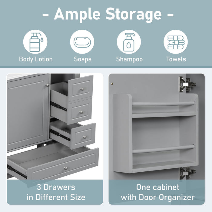 Freestanding Bathroom Vanity With Sink, Soft Close Door, 3 Drawers