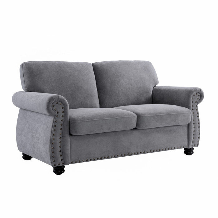 Soft Loveseat, Upholstered 2 Seater Couch, Loose Back Cushions And Turned Legs