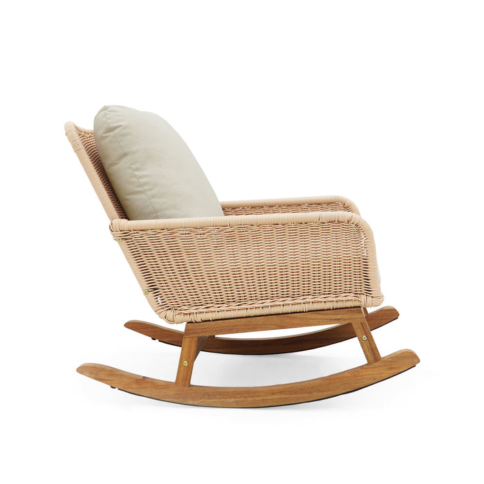 Contemporary Minimalist Wicker Rocking Chair With Soft Polyester Cushions