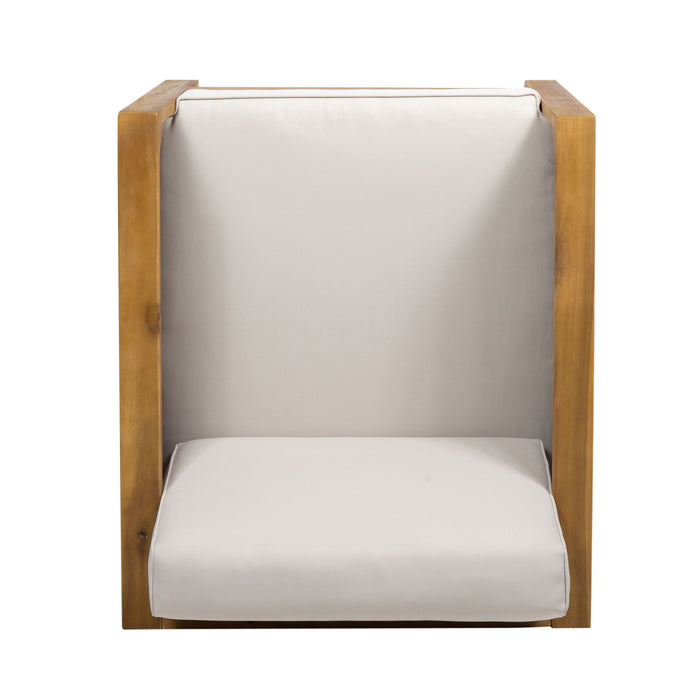 Outdoor Acacia Wood Club Chair With Wicker Accents