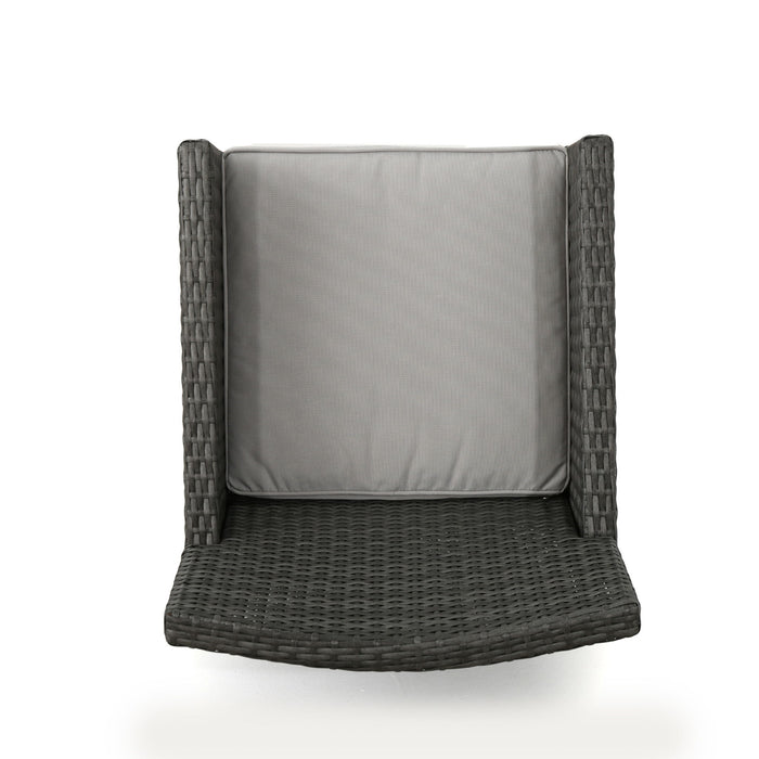 Outdoor Rattan Dining Chair With Straight Legs And Sloped Arms