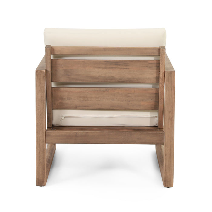 Outdoor Acacia Wood Patio Club Chair, Wood Patio Furniture, Waterproof Thick Cushion Deep Seating For Porch - Brown Wash / Beige