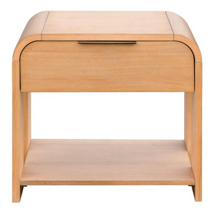 Modern 1 Drawer Waterfall Nightstand With Mid Century Design - Natural