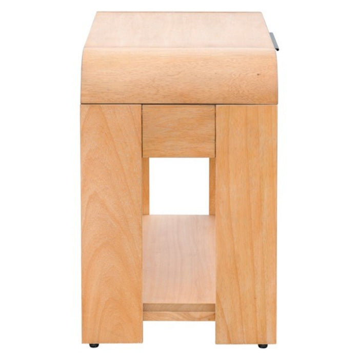 Modern 1 Drawer Waterfall Nightstand With Mid Century Design - Natural