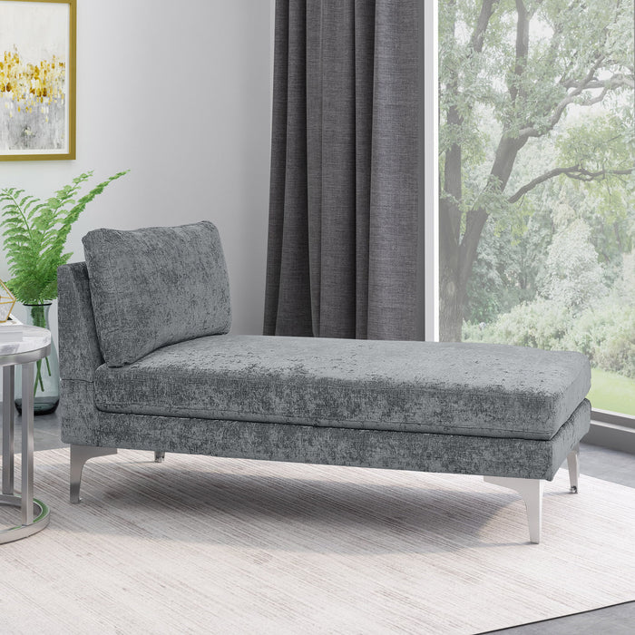 Fabric Upholstered Chaise Lounge With Iron Bracket Legs