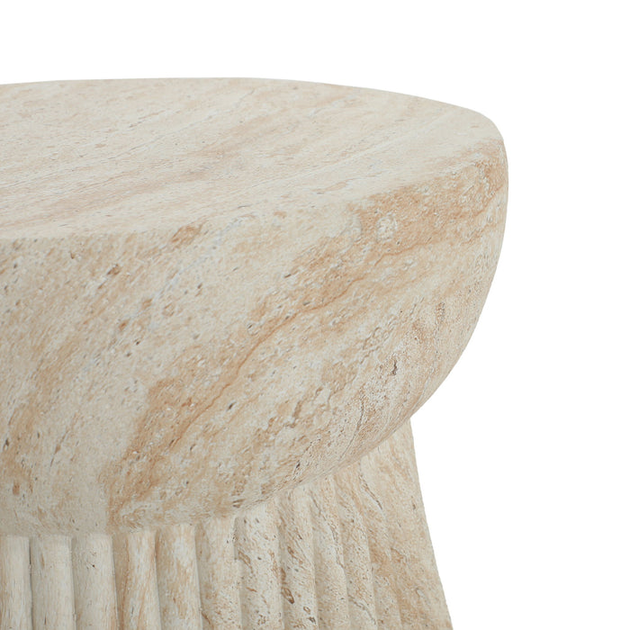 Outdoor Travertine Concrete Side Table - Beige