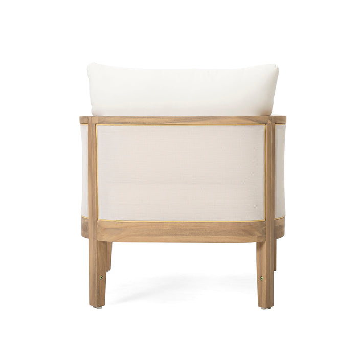 Outdoor Acacia Wood Patio Club Chair, Textilene Patio Furniture, Waterproof Thick Cushion Deep Seating For Porch, Garden, Backyard, Balcony, Weight Capacity 400Lbs, Light Teak - Beige