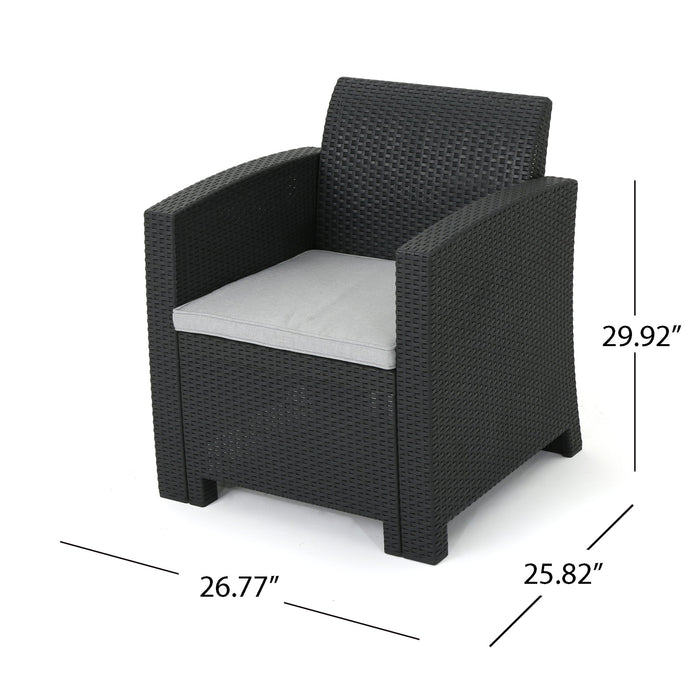 Zephyra - Outdoor 4 Piece Faux Wicker Rattan Chat Set With Water Resistant Cushions - Gray