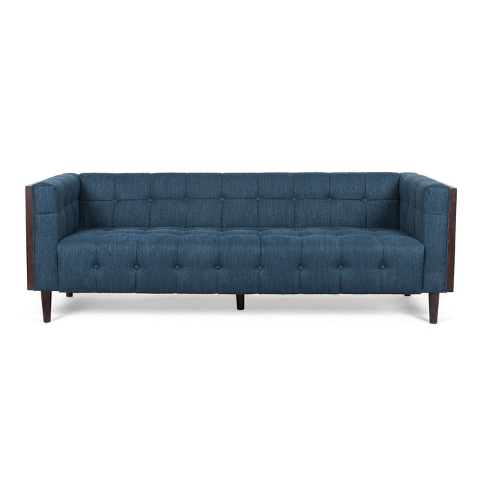 Contemporary Mid-Century Charm 3 Seater Sofa With Button Tufted Waffle Stitching