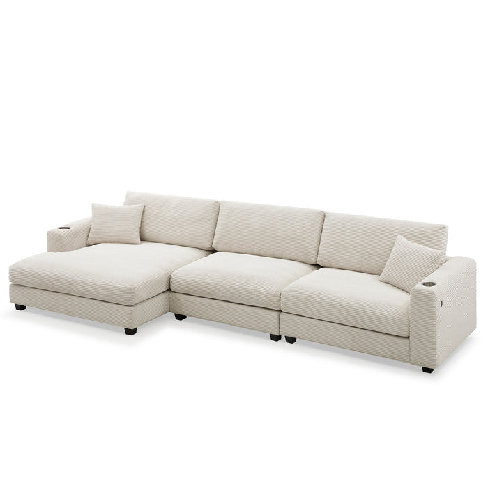 Oversized Sectional L Shaped Cloud Couch With USB Charging Port Cup Holder Deep And Wide Seat Sofa With Chaise Comfy