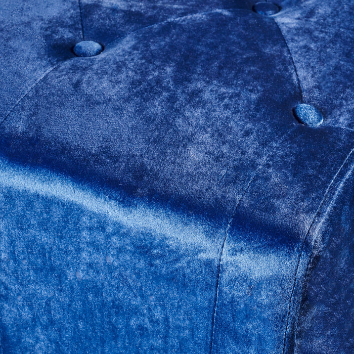 Mid Century Ottoman Velvet With Button Tufting With Birch Wood Legs - Navy Blue