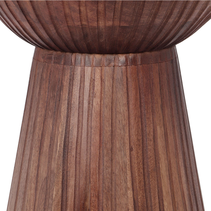 Modern Mango Wood Round Drum End Table, Solid Wood - Honey