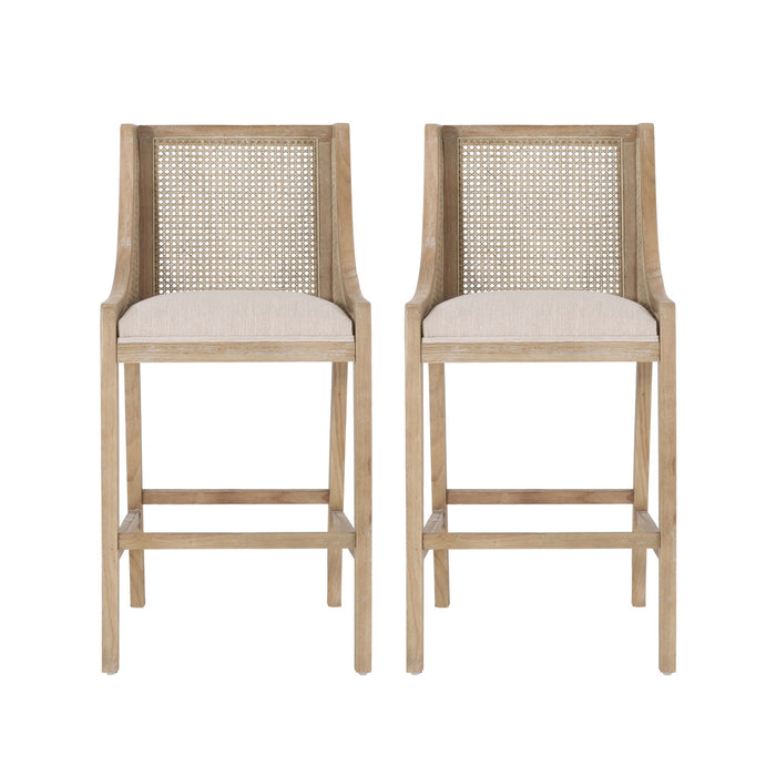 Celestiality - Upholstered Barstool With Cane Webbing Backrest (Set of 2)