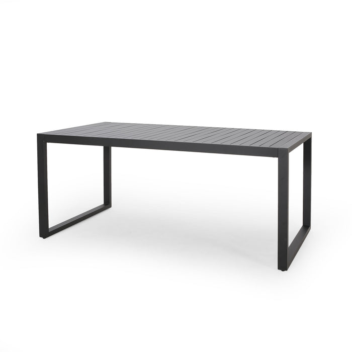 Modern Outdoor Aluminum Rectangular Dining Table With Slatted Top
