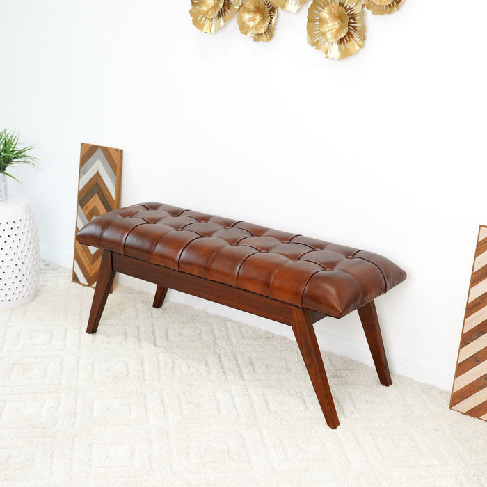 Maja - Mid-Century Modern Leather Bench - Cognac / Dark Brown
