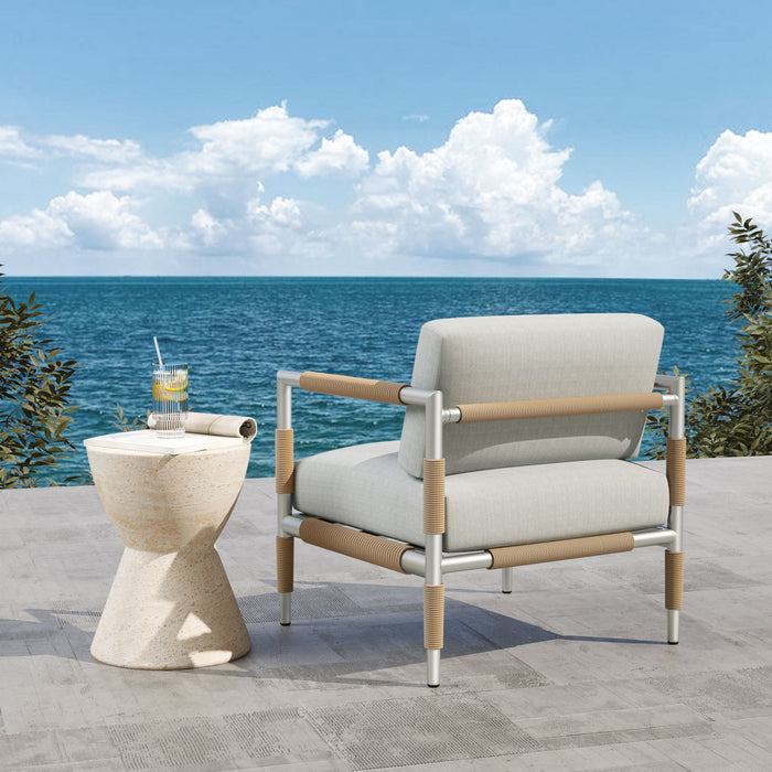 Oriana - Aluminum Outdoor Patio Armchair With Thick Cushions - Light Gray