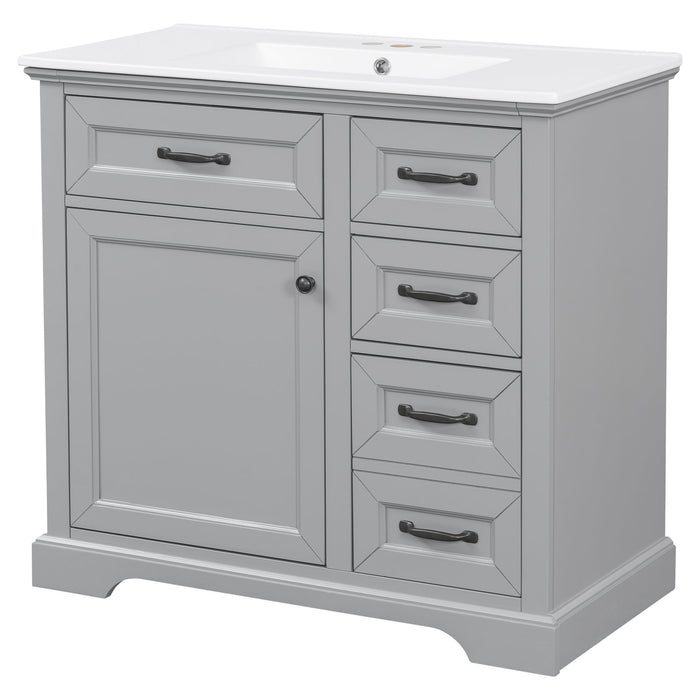 36" Bathroom Vanity With Sink, 2 Tip-Out Drawers, Soft Close Hinges